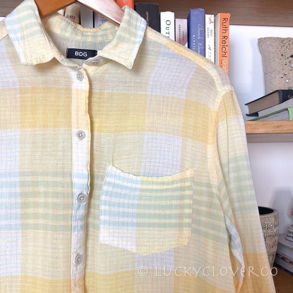 BDG Urban Outfitters Yellow Plaid Lightweight Button Up Shirt - Picture 2 of 6